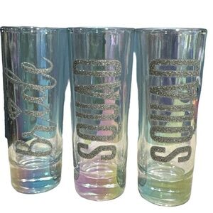 Bachelorette shot glasses set NEW sparkle hologram glass set of 3 party time‎